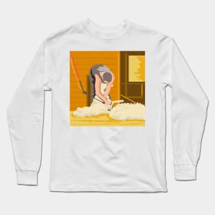 Farmer Farmworker Shearing Sheep WPA Long Sleeve T-Shirt